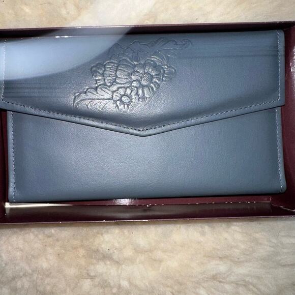 NOS Heritage Leathers Thin Clutch Tri Fold Snap Close Leather Wallet Made In USA - Picture 4 of 11